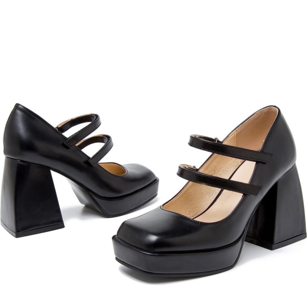 Womens Platform Heels Mary Jane Pumps Double Strap Chunky Block Heel Dress Shoes
